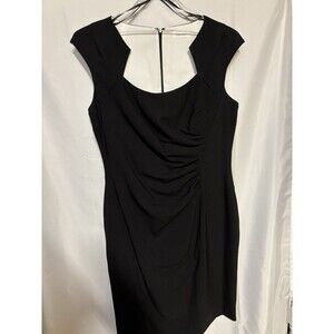 Calvin Klein Black Dress Ruched, Lined, Capped Sleeves, Size 12
